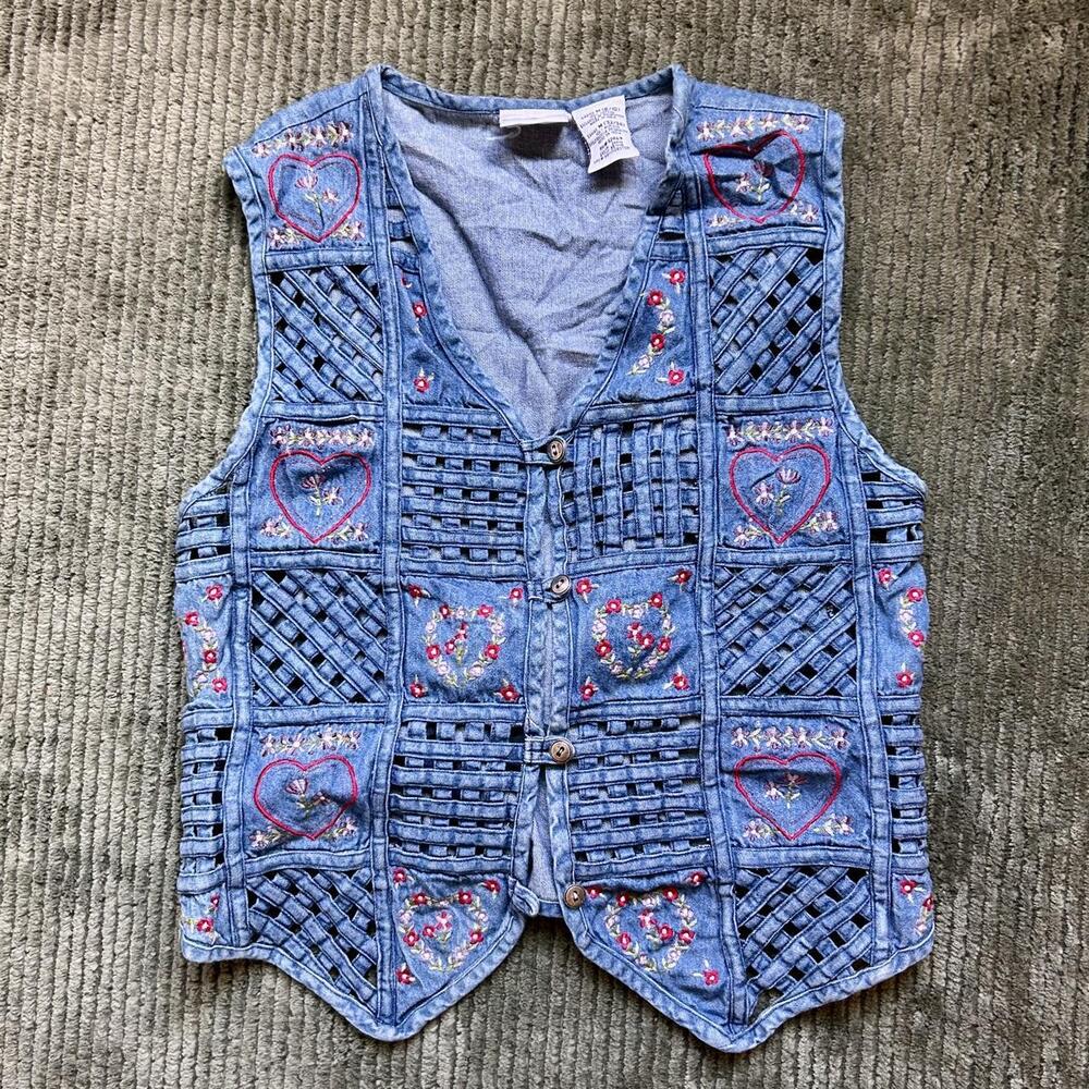 Vintage 80s/90s Cottagecore Bobbie Brooks Embroidered Denim Vest – Size M